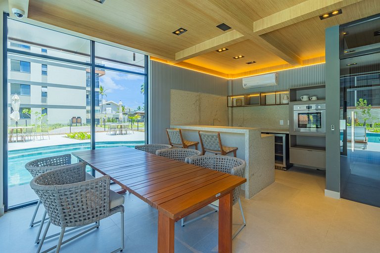 Apê 2 quartos beira-mar c/ restaurante e recreação