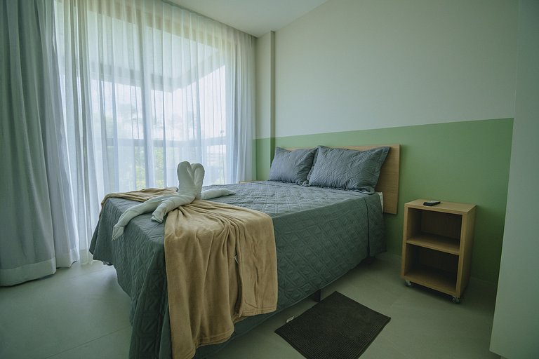 Apê 2 quartos beira-mar c/ restaurante e recreação