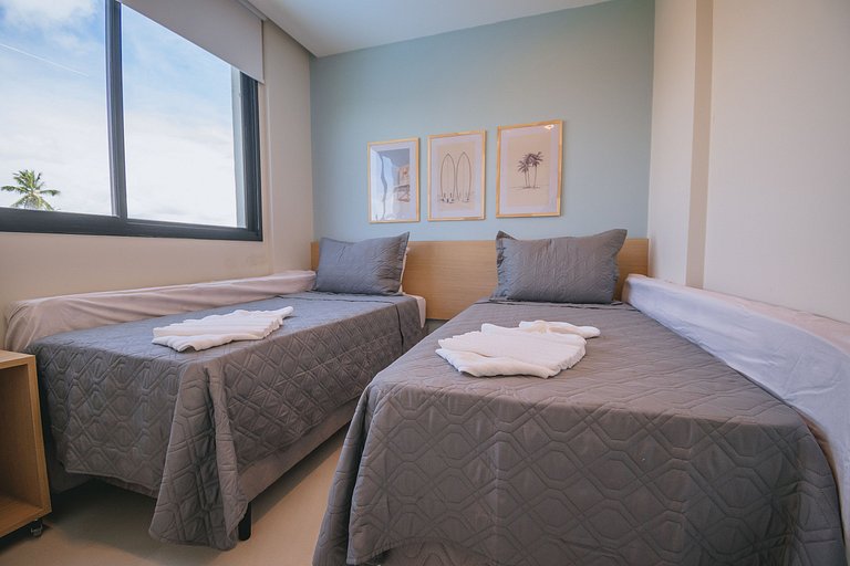 Apê 2 quartos beira-mar c/ restaurante e recreação