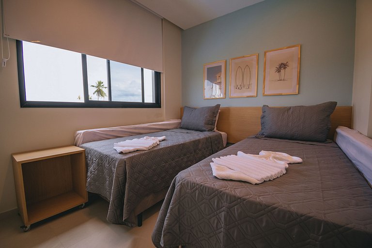 Apê 2 quartos beira-mar c/ restaurante e recreação