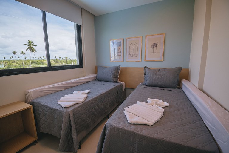 Apê 2 quartos beira-mar c/ restaurante e recreação