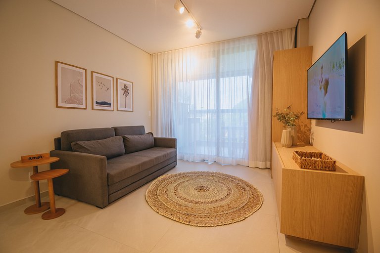 Apê 2 quartos beira-mar c/ restaurante e recreação