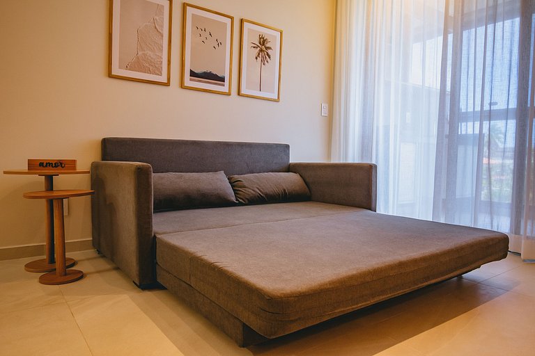 Apê 2 quartos beira-mar c/ restaurante e recreação