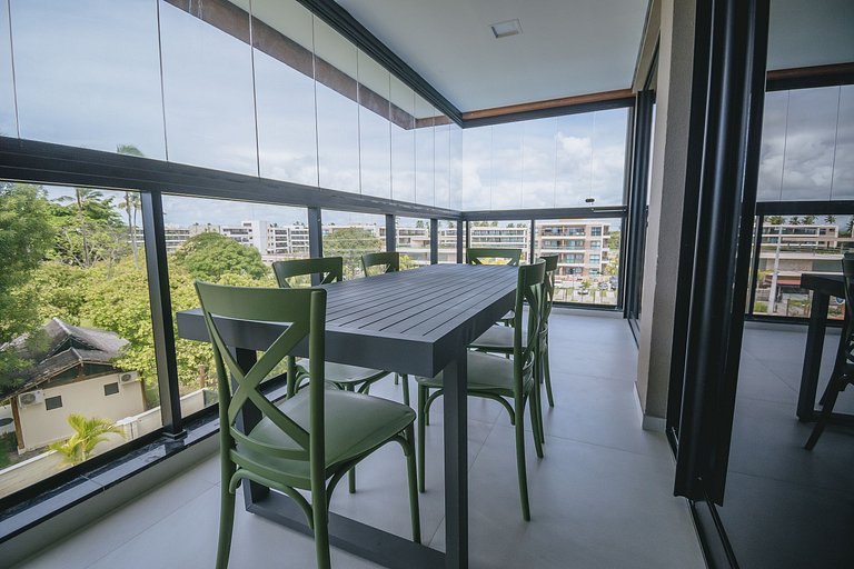 Apê 2 quartos beira-mar c/ restaurante e recreação