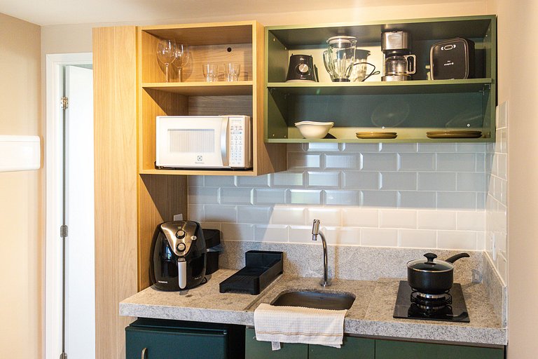 Estúdio com vista mar e piscina no rooftop