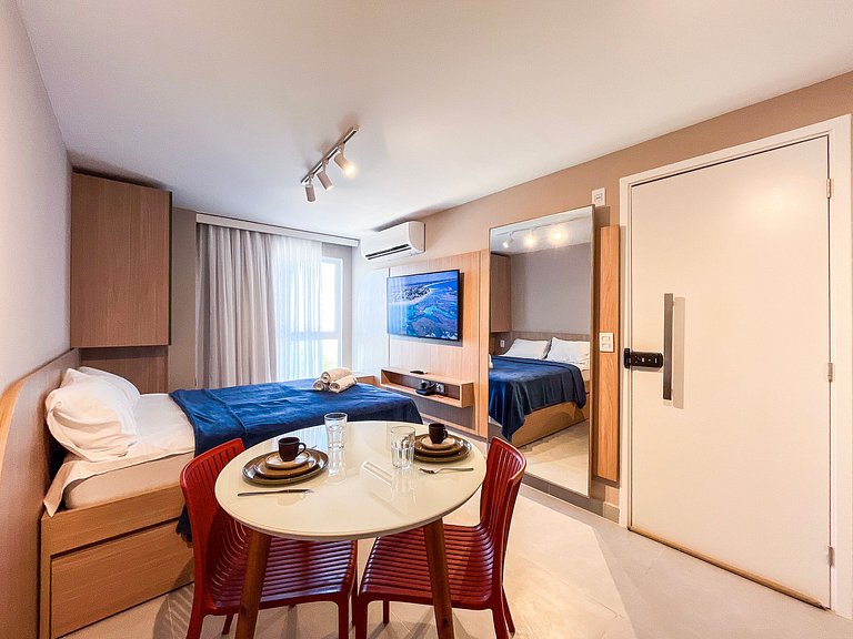 Estúdio com vista mar e piscina no rooftop