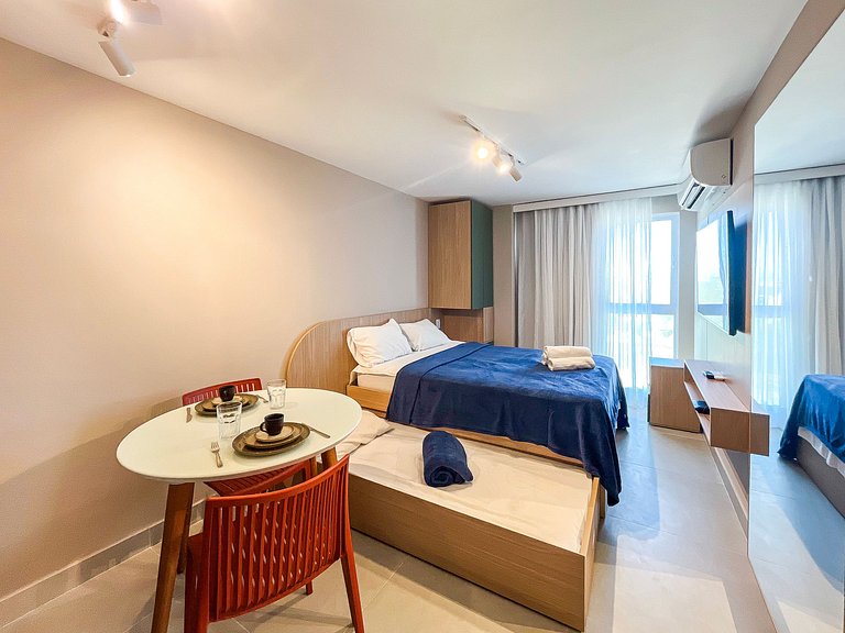 Estúdio com vista mar e piscina no rooftop