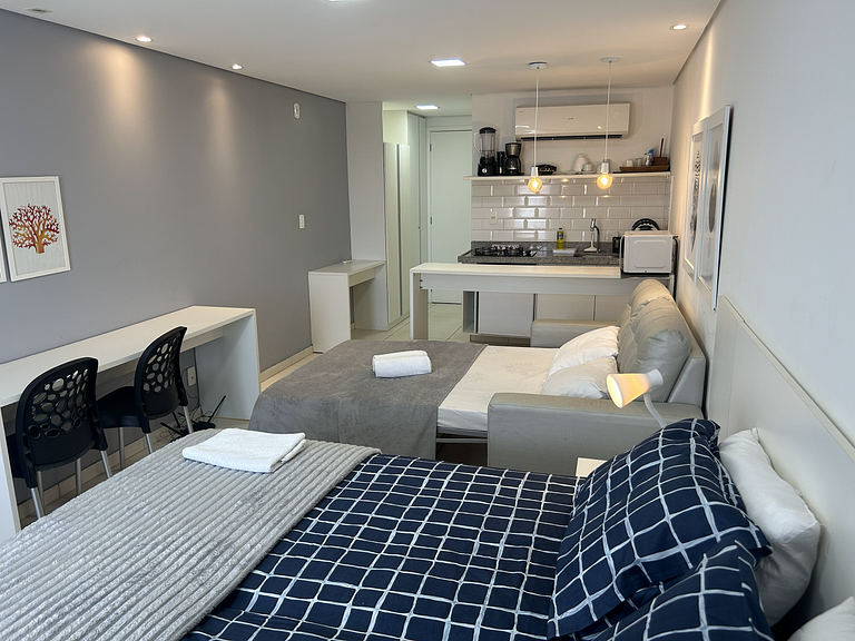 Studio aconchegante c/ vista piscina