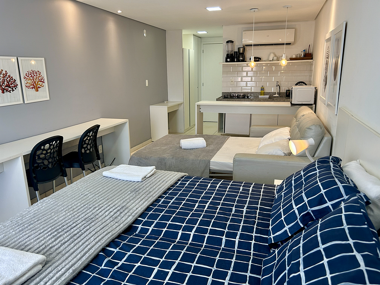 Studio aconchegante c/ vista piscina