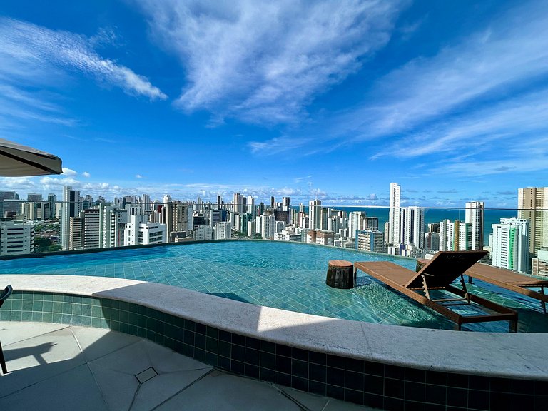 Studio novo em Boa Viagem | Piscina no rooftop