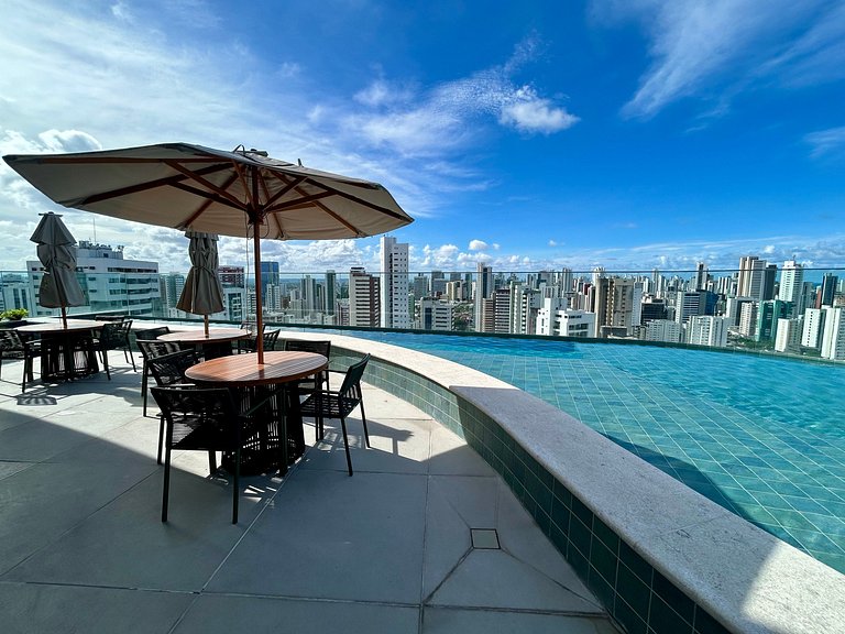 Studio novo em Boa Viagem | Piscina no rooftop