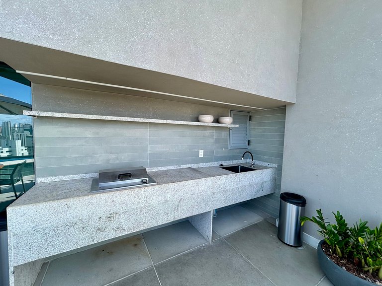 Studio novo em Boa Viagem | Piscina no rooftop