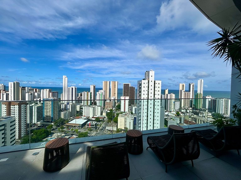 Studio novo em Boa Viagem | Piscina no rooftop