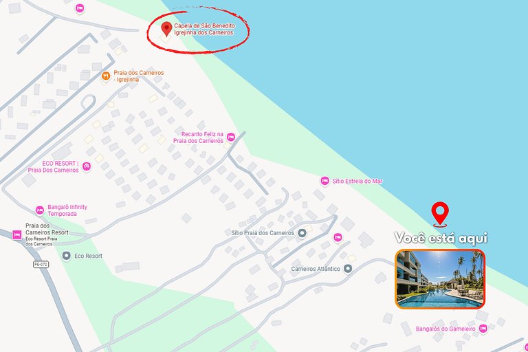 Luxo beira-mar em Carneiros ao lado da igrejinha